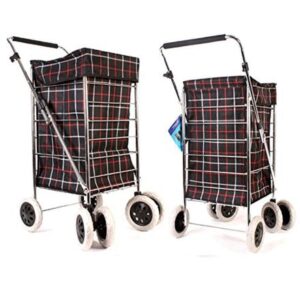 6 Wheel Shopping Trolley - black and red plaid