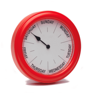 Dementia Day Clock - red with large days of the week