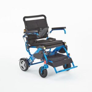 FoldaLite Powerchair Hire - blue frame and black chair