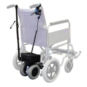 Power Pack that attaches to back of a wheelchair providing two extra wheels