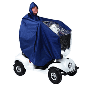 Scooter Cape used to keep user and scooter dry in the rain