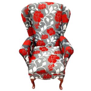 Shackletons High Seat Chair - grey with red flower pattern