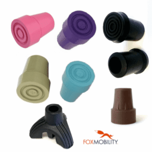 Walking Stick Crutch Ferrules in different colours - Pink, purple, black, blue, brown, and three legged